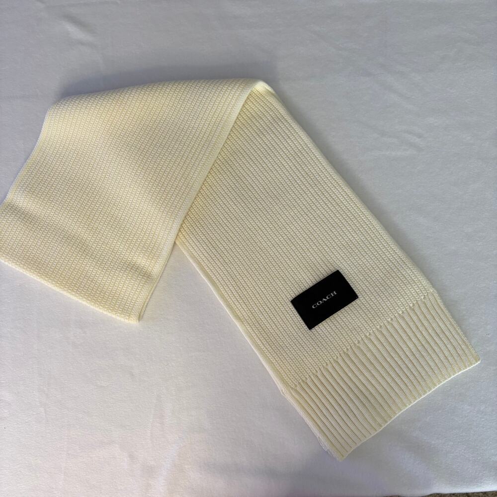 Coach Women's Woven Patch Knit Scarf Cream Ivory Color NWT - Picture 2 of 12
